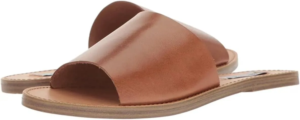 Steve Madden Grace Open Toe Slip-On Strap Slide Sandals Wide Cognac Leather
