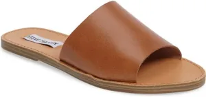 Steve Madden Grace Open Toe Slip-On Strap Slide Sandals Wide Cognac Leather