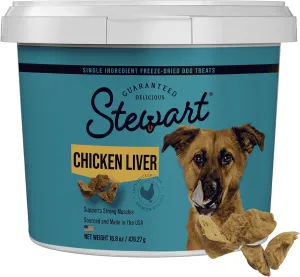 Stewart Single Ingredient Freeze Dried Raw Dog Treats, Chicken Liver, 16.8 Ounce Value Size Resealable Tub, Training Treats or Meal Topper for All Size Dogs, High Protein, Grain-Free, Gluten-Free
