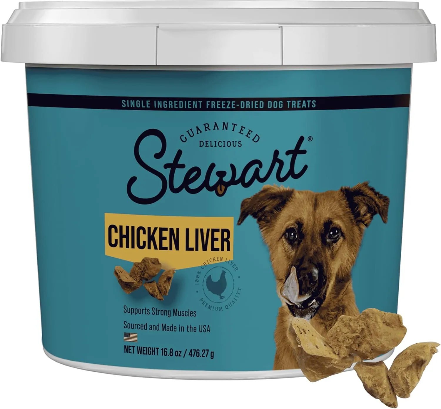Stewart Single Ingredient Freeze Dried Raw Dog Treats, Chicken Liver, 16.8 Ounce Value Size Resealable Tub, Training Treats or Meal Topper for All Size Dogs, High Protein, Grain-Free, Gluten-Free