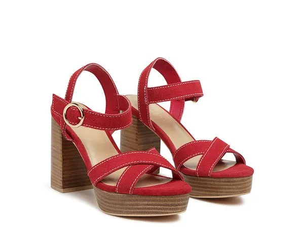 SUEDE LEATHER BLOCK HEELED SANDAL