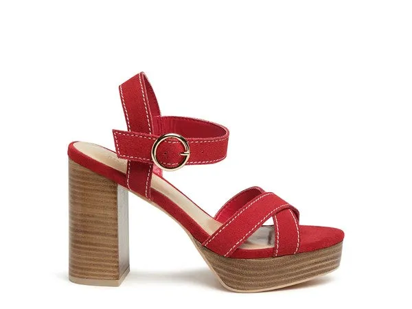SUEDE LEATHER BLOCK HEELED SANDAL
