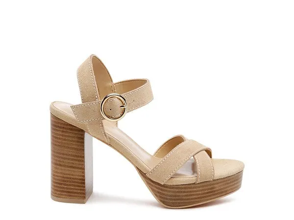 SUEDE LEATHER BLOCK HEELED SANDAL