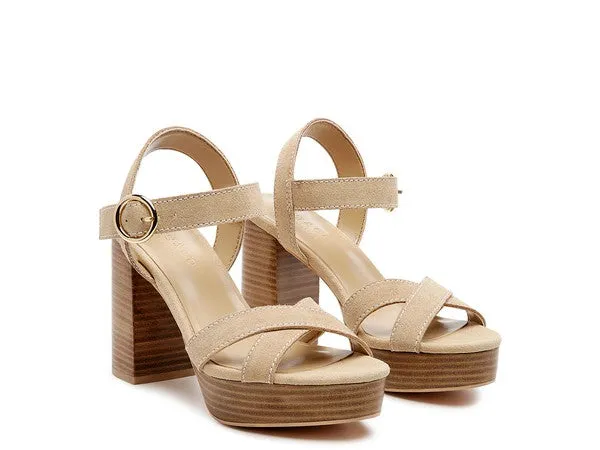 SUEDE LEATHER BLOCK HEELED SANDAL