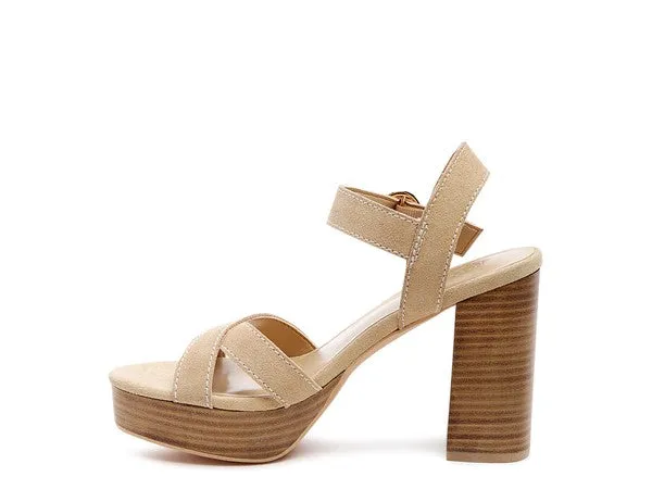 SUEDE LEATHER BLOCK HEELED SANDAL