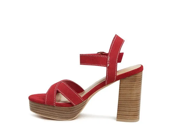 SUEDE LEATHER BLOCK HEELED SANDAL