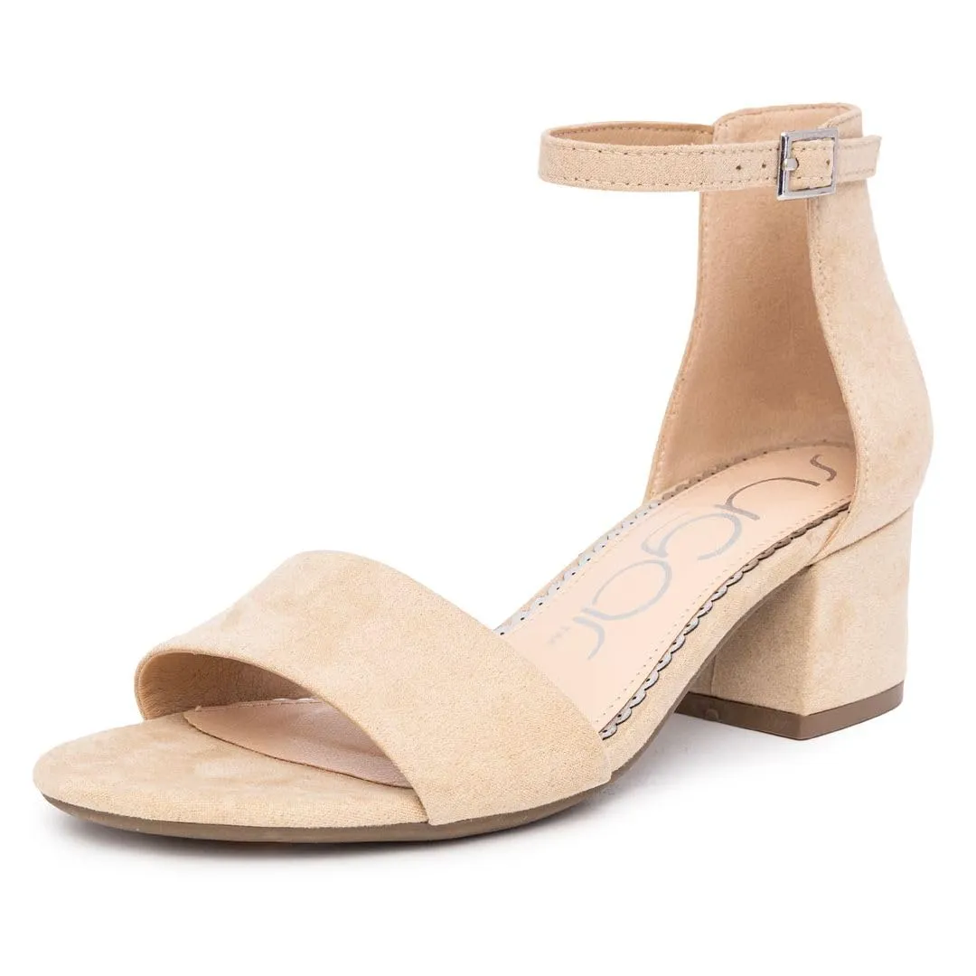 Sugar Women's Low Two Piece Block Heel Dress Shoe Ladies Ankle Strap Pump Sandal-Noelle-Nude-8