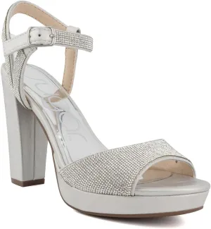 Sugar Women's Two Piece Block Heel Dress Shoe Ladies Ankle Strap Pump Sandal with Bead Detail - Open Back - Prisila Silver 6