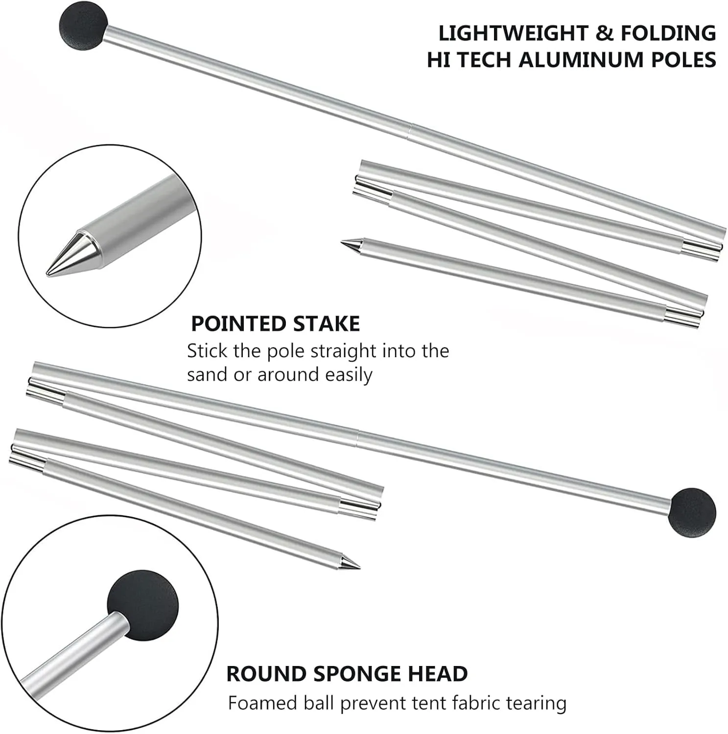 Telescoping Tarp Poles, Adjustable Aluminum Rods for Tent Fly Camping Shelter Awning RV Car & Motorcycle Camping, Portable, Lightweight Replacement Tent Poles (B)