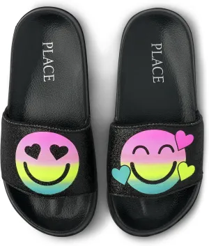 The Children's Place Girls Slide Sandal, Happy Face, 6 Big Kid US