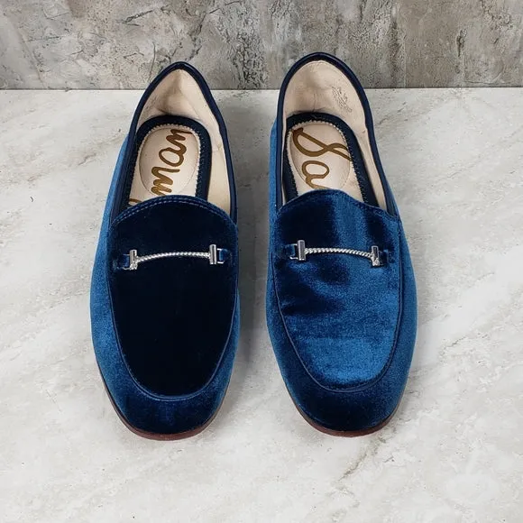 Time-saving Stacked On Classic Slip Sam Fashion Extensive range Heel Loafers Edelman Almond Toe Lior Blue