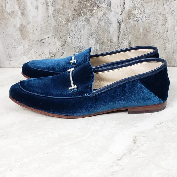 Time-saving Stacked On Classic Slip Sam Fashion Extensive range Heel Loafers Edelman Almond Toe Lior Blue
