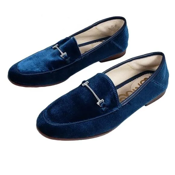 Time-saving Stacked On Classic Slip Sam Fashion Extensive range Heel Loafers Edelman Almond Toe Lior Blue