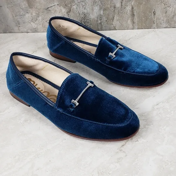 Time-saving Stacked On Classic Slip Sam Fashion Extensive range Heel Loafers Edelman Almond Toe Lior Blue