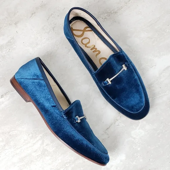 Time-saving Stacked On Classic Slip Sam Fashion Extensive range Heel Loafers Edelman Almond Toe Lior Blue