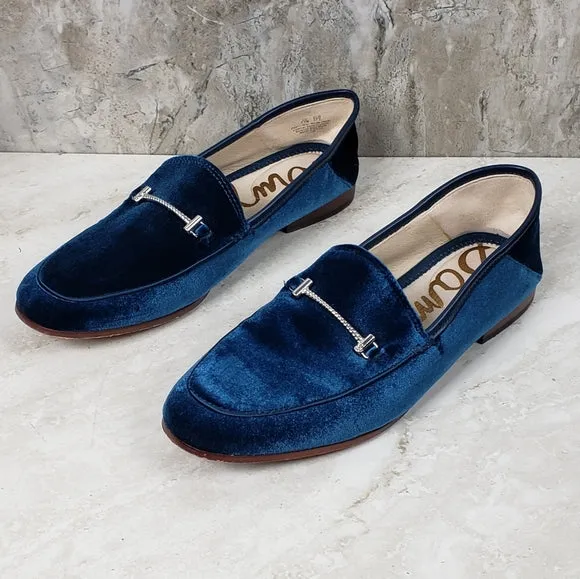 Time-saving Stacked On Classic Slip Sam Fashion Extensive range Heel Loafers Edelman Almond Toe Lior Blue