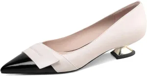 TinaCus Women's Genuine Leather Handmade Patent Pointed Toe Comfortable Low Heel Slip On Assorted Color Pump Shoes