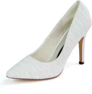 TNXZ Women's Pleated Stain Pointed Toe Stiletto High Heels Pumps Wedding Party Dress Shoes