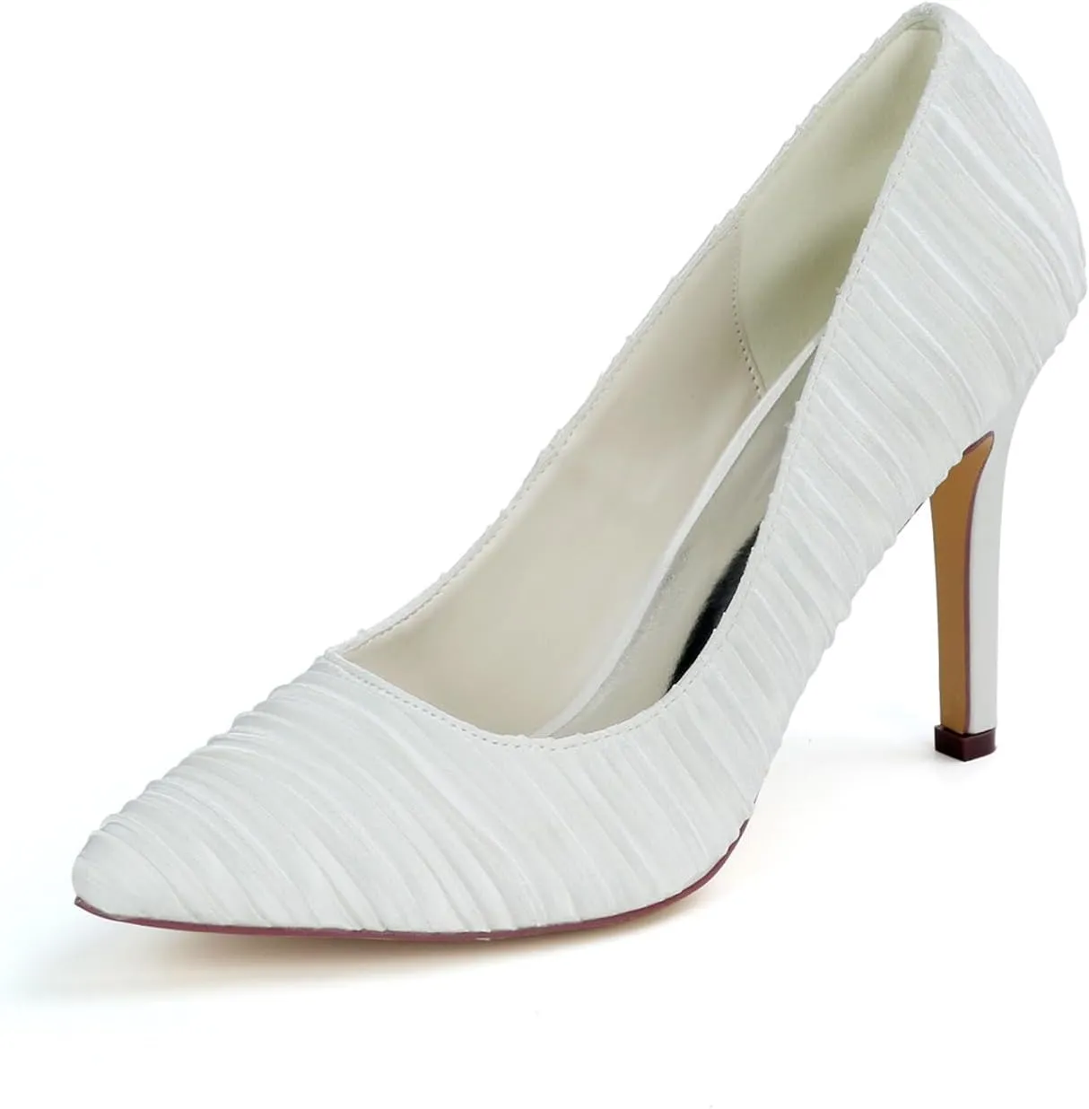 TNXZ Women's Pleated Stain Pointed Toe Stiletto High Heels Pumps Wedding Party Dress Shoes