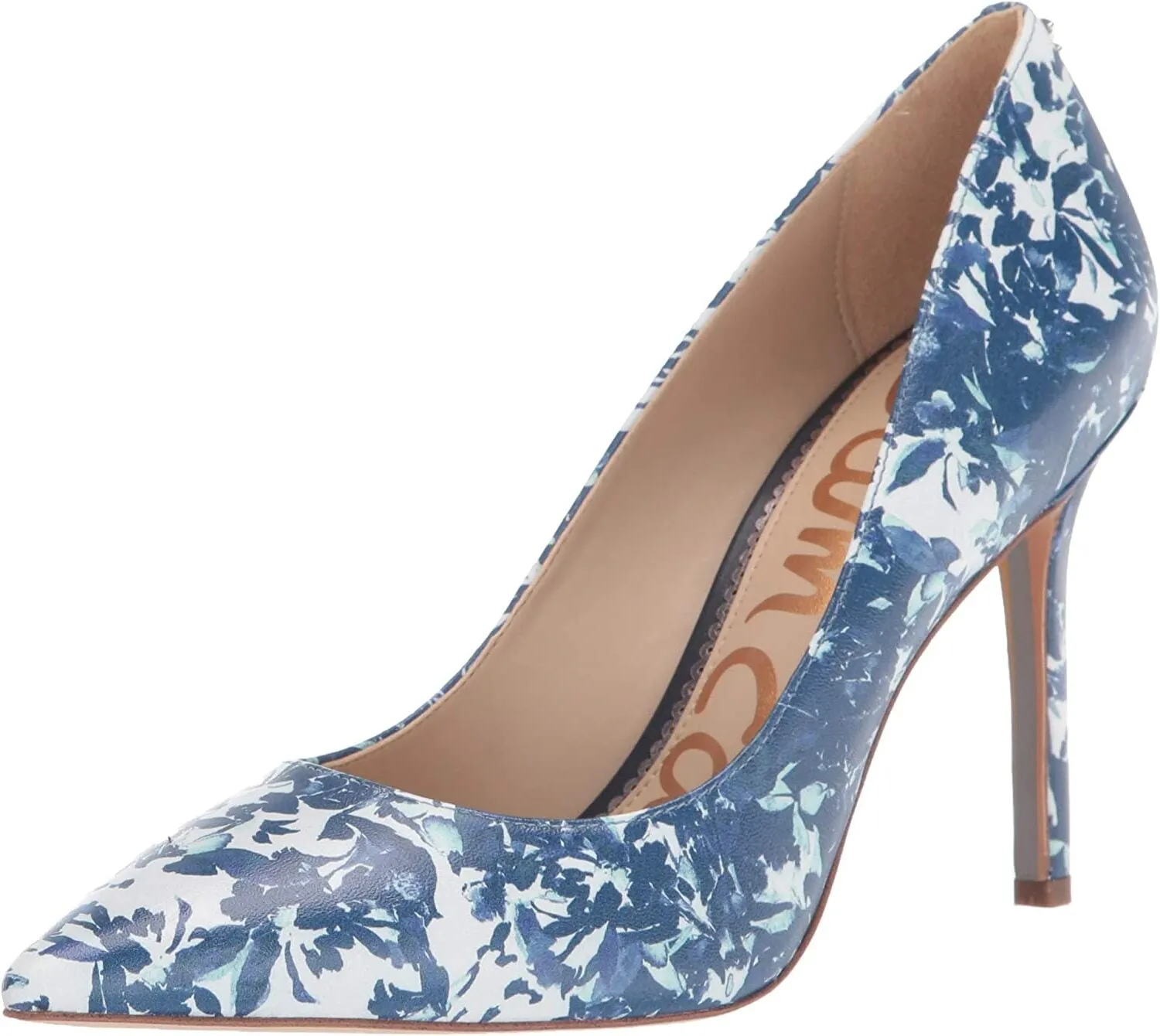 Toe Risk-free Local delivery Edelman Blue Pointy Hazel Toile Floral Stiletto Multi Heel Sam Pumps Slip On
