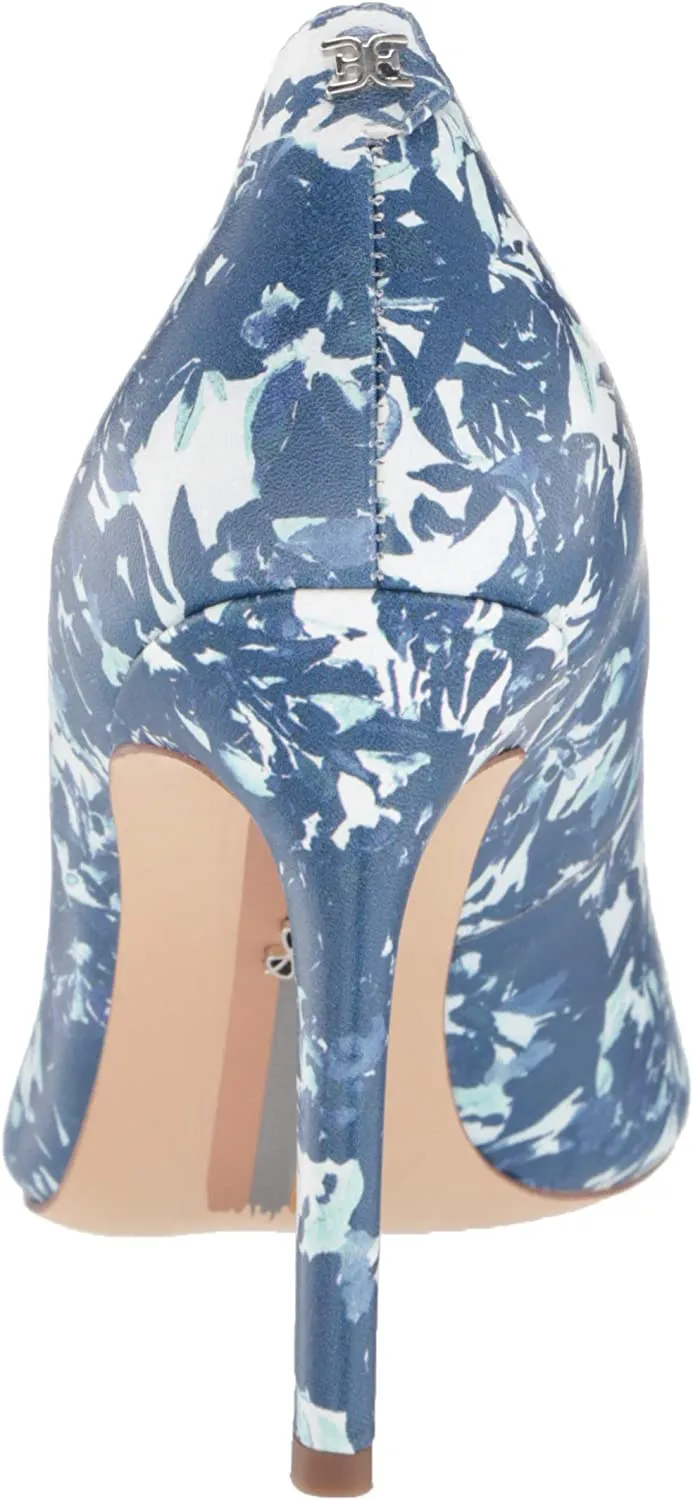 Toe Risk-free Local delivery Edelman Blue Pointy Hazel Toile Floral Stiletto Multi Heel Sam Pumps Slip On
