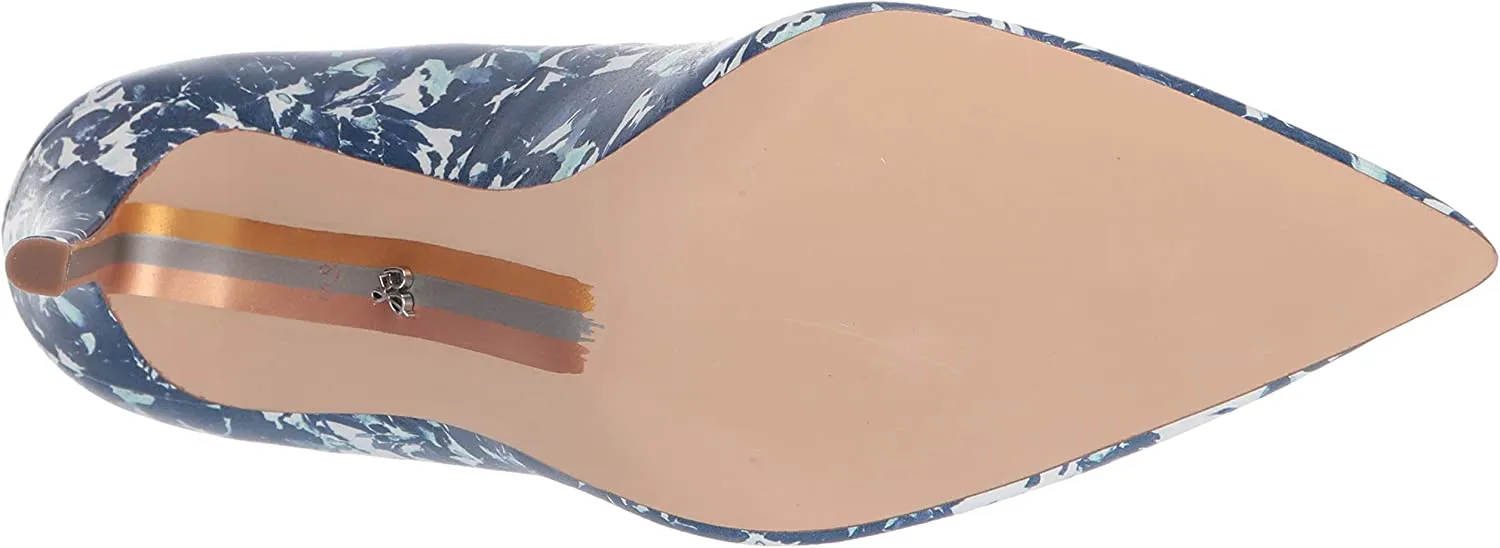 Toe Risk-free Local delivery Edelman Blue Pointy Hazel Toile Floral Stiletto Multi Heel Sam Pumps Slip On