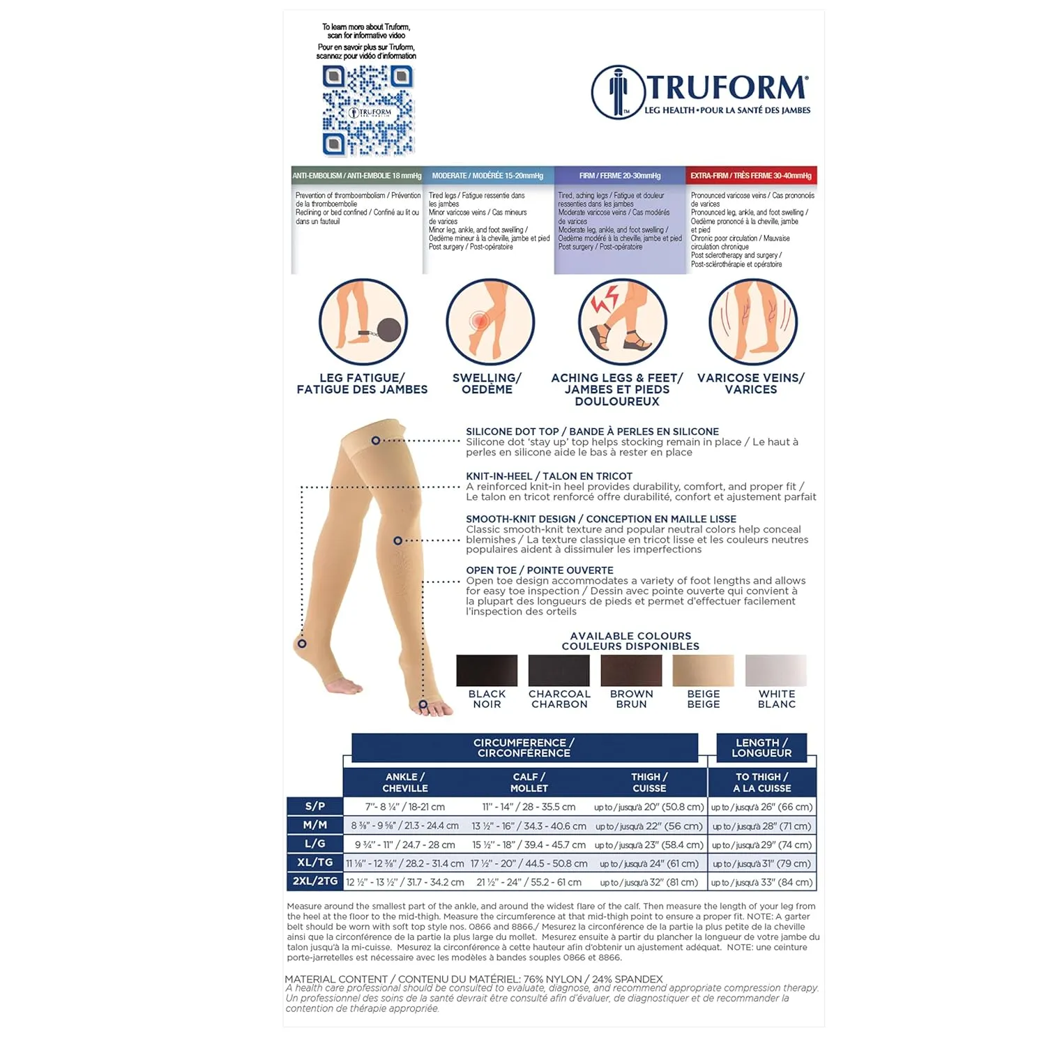 Truform 20-30 mmHg Compression Stockings for Men and Women, Thigh High Length, Dot-Top, Open Toe, Black, 2X-Large