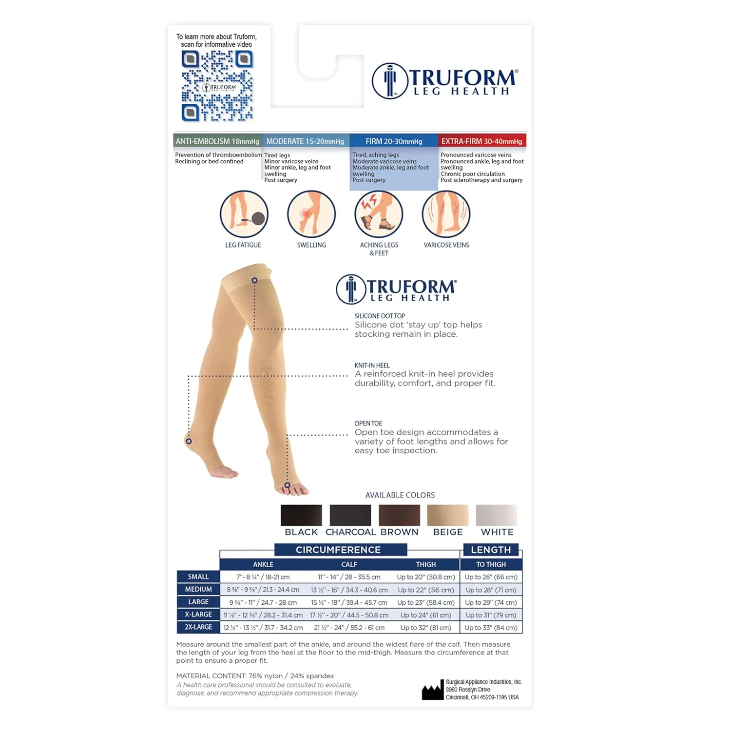 Truform 20-30 mmHg Compression Stockings for Men and Women, Thigh High Length, Dot-Top, Open Toe, Black, 2X-Large