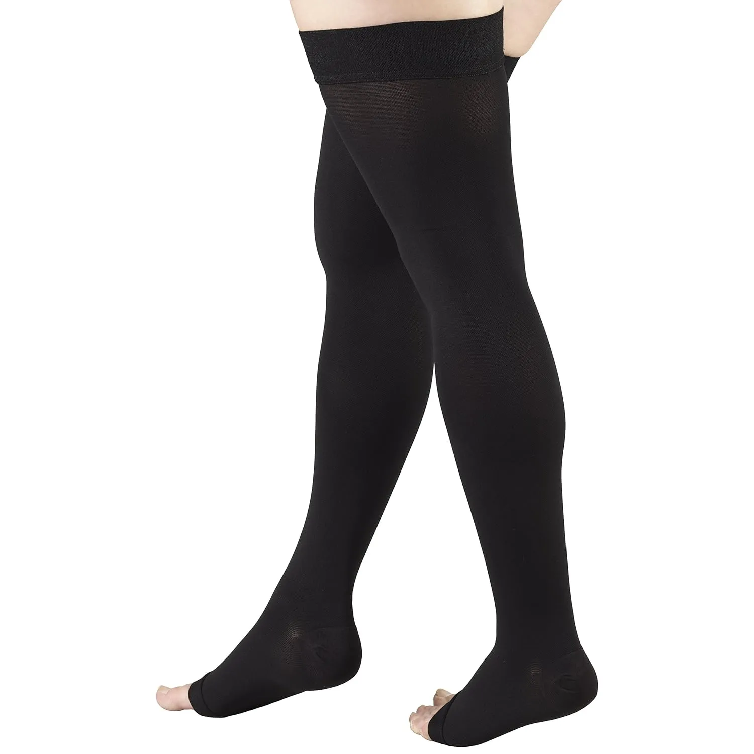 Truform 20-30 mmHg Compression Stockings for Men and Women, Thigh High Length, Dot-Top, Open Toe, Black, 2X-Large