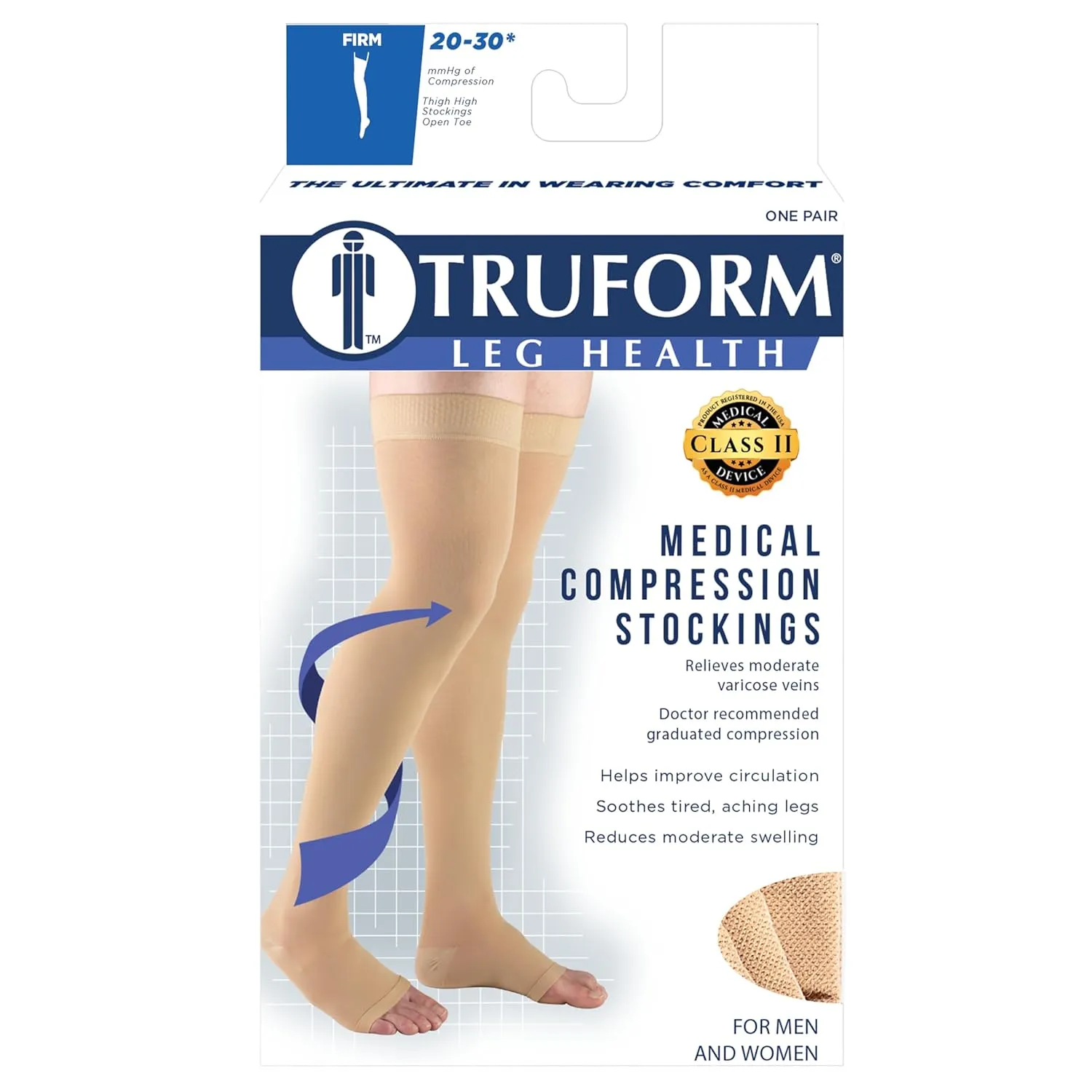 Truform 20-30 mmHg Compression Stockings for Men and Women, Thigh High Length, Dot-Top, Open Toe, Black, 2X-Large