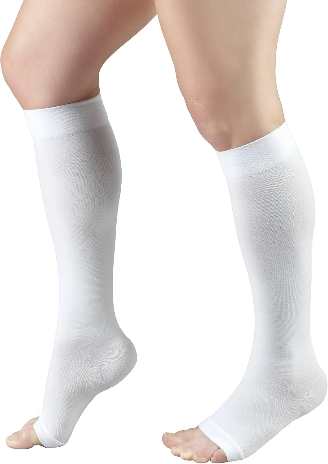 Truform Surgical Stockings, 18 mmHg Compression for Men and Women, Knee High Length, Open Toe, White, Small