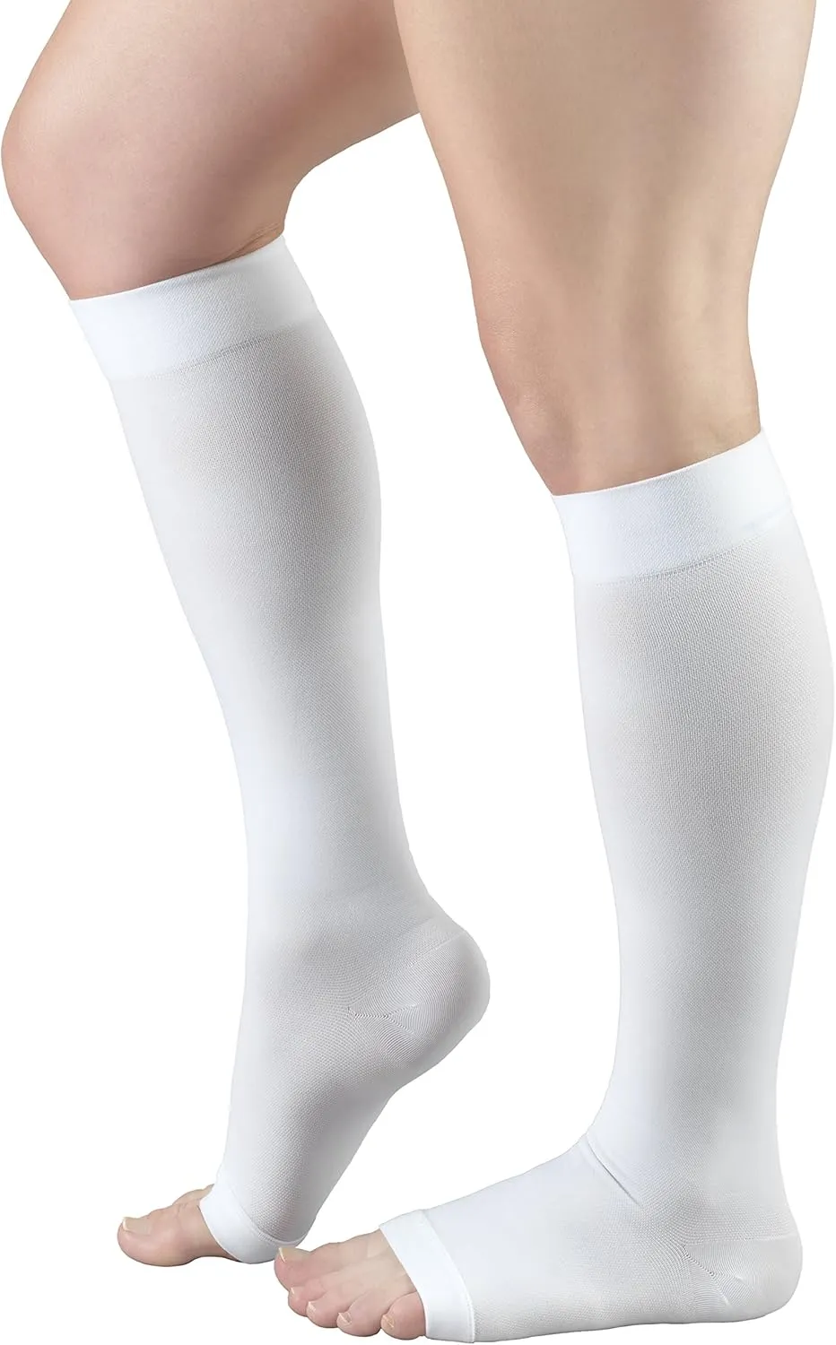 Truform Surgical Stockings, 18 mmHg Compression for Men and Women, Knee High Length, Open Toe, White, Small