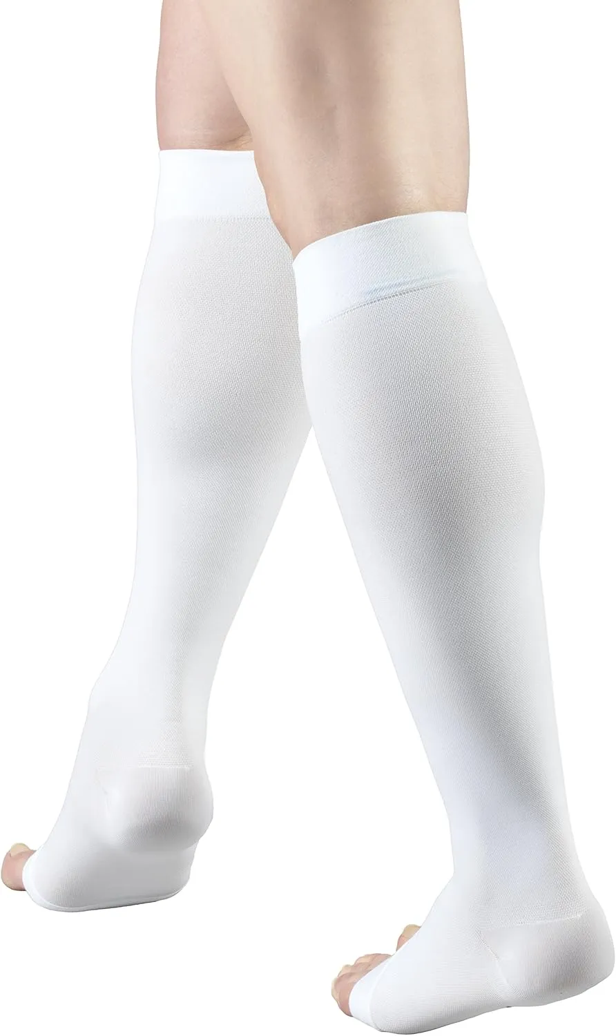 Truform Surgical Stockings, 18 mmHg Compression for Men and Women, Knee High Length, Open Toe, White, Small