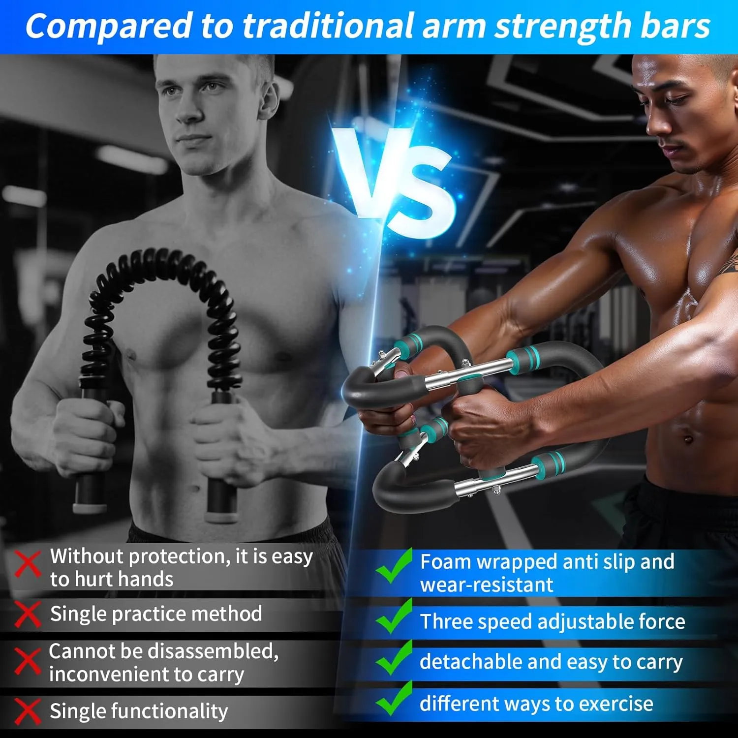 Twister arm Trainer, Adjustable Resistance Chest Workout Equipment,Forearm Power Exercise bar , pectoralis spinalis Device, Portable Detachable Design