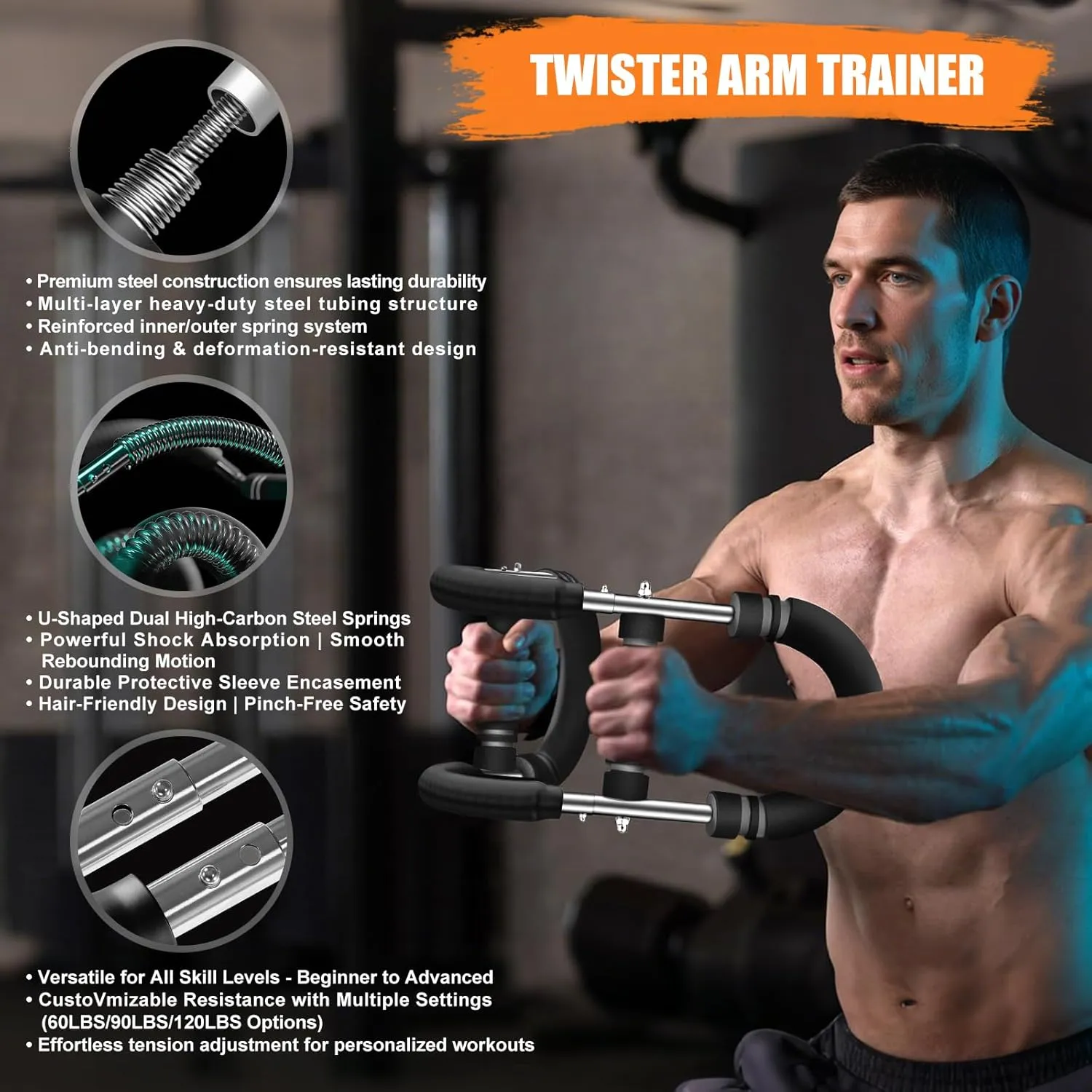 Twister Arm Trainer for Men & Women, Chest Workout Equipment | Multi-Functional Arm Strengthener - Adjustable Double Steel Spring Home Gym Fitness Equipment Enhance Upper Body Muscle Strength