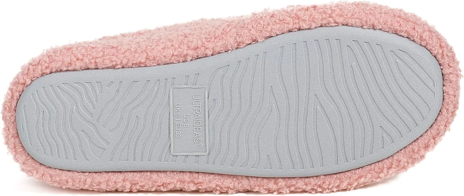 ULTRAIDEAS Women's Soft Curly Fleece Closed Back Indoor Slippers, House Slippers for Women With Elastic