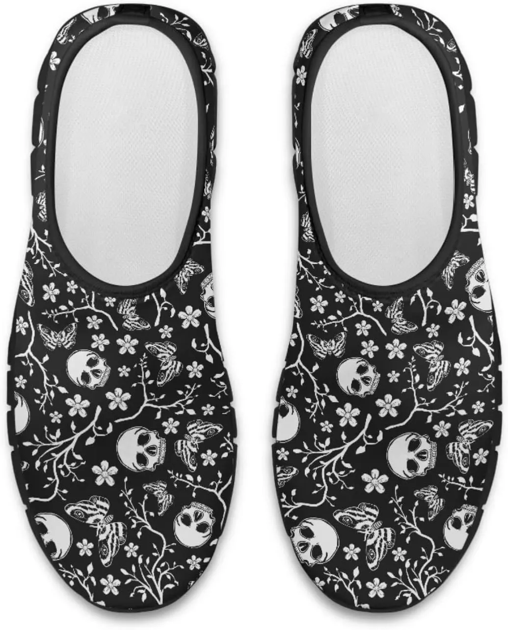 UNICEU Skull Print Slip On Shoes for Women Casual Breathable Low Top Sneakers Non-Slip Lightweight Walking Footwear