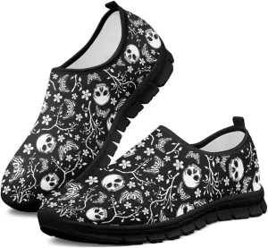 UNICEU Skull Print Slip On Shoes for Women Casual Breathable Low Top Sneakers Non-Slip Lightweight Walking Footwear