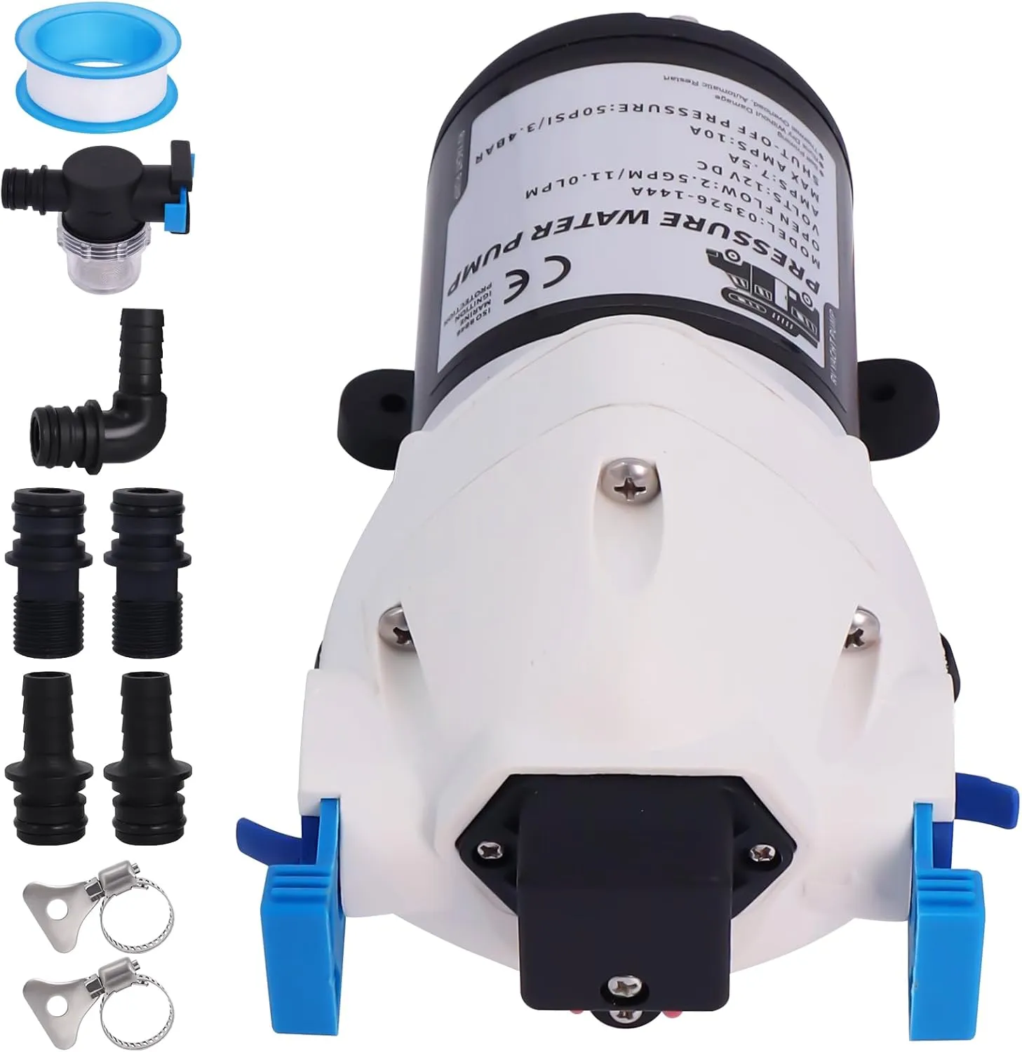 Upgrade R3526144D RV Water Pump Replace R3526144A/03526144A, 3.0 GPM 50-PSI 12V DC Diaphragm Water Pump with Strainer and Pressure Switch for RVs Boat Yacht Caravan