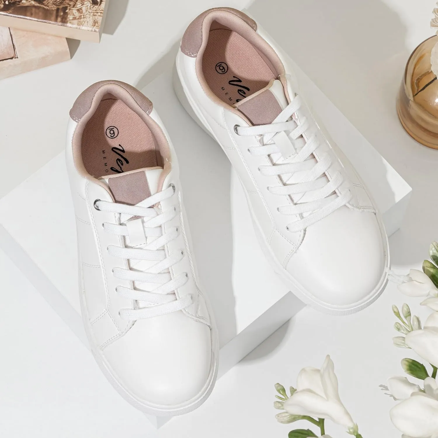 Vepose White Casual Walking Sneakers for Women Fashion Comfortable Slip On Low Top 8013 Shoes