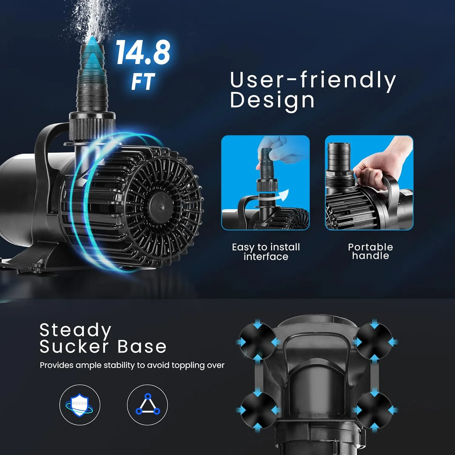 VIVOHOME Electric 120W 2700GPH Submersible Water Pump for Koi Pond Pool Waterfall Fountains Fish Tank and Aquarium