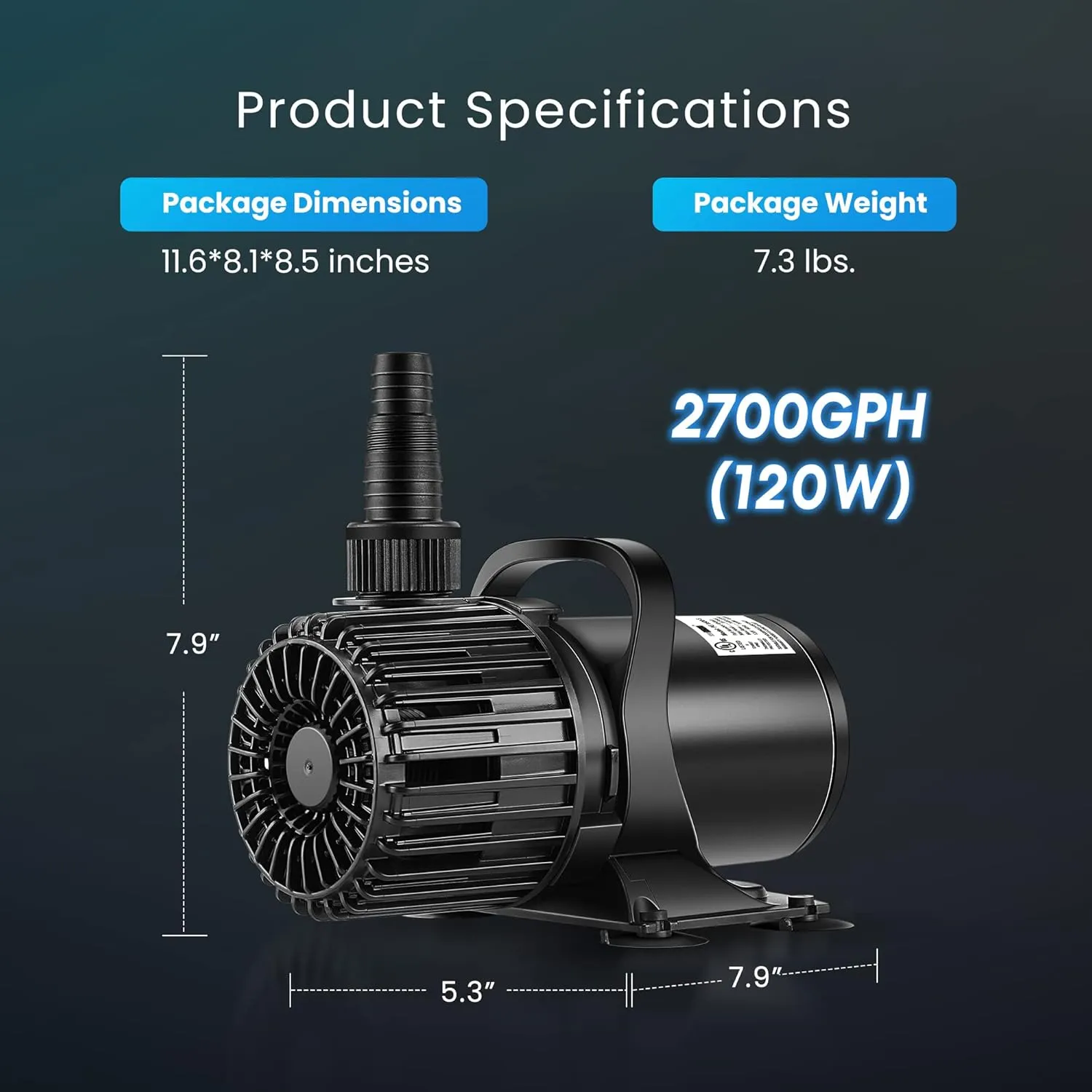 VIVOHOME Electric 120W 2700GPH Submersible Water Pump for Koi Pond Pool Waterfall Fountains Fish Tank and Aquarium