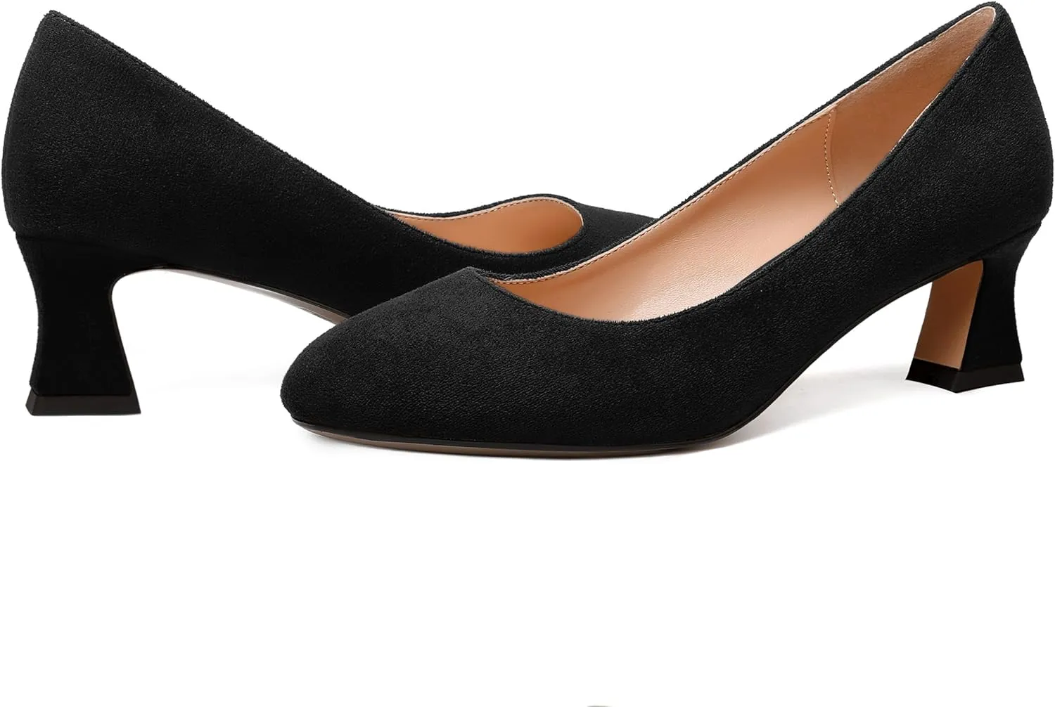 WAYDERNS Womens Dress Suede Dating Round Toe Slip On Solid Kitten Low Heel Pumps Shoes 2 Inch
