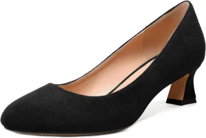 WAYDERNS Womens Dress Suede Dating Round Toe Slip On Solid Kitten Low Heel Pumps Shoes 2 Inch