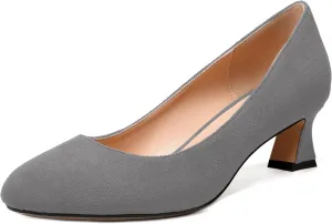 WAYDERNS Womens Dress Suede Dating Round Toe Slip On Solid Kitten Low Heel Pumps Shoes 2 Inch