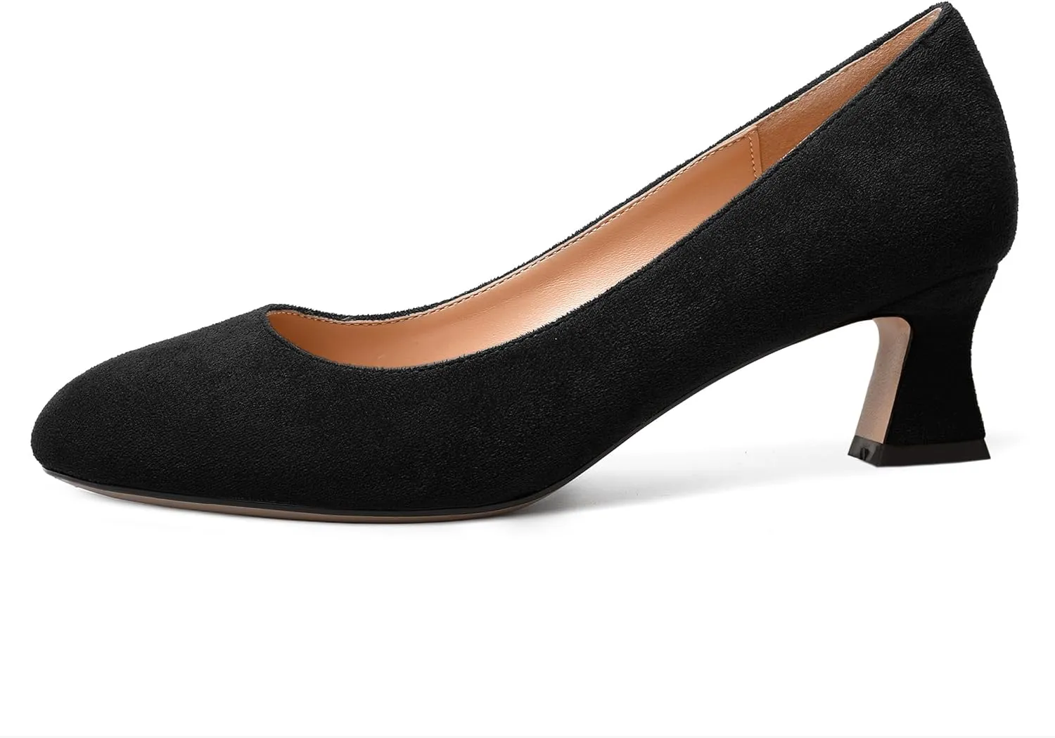 WAYDERNS Womens Dress Suede Dating Round Toe Slip On Solid Kitten Low Heel Pumps Shoes 2 Inch
