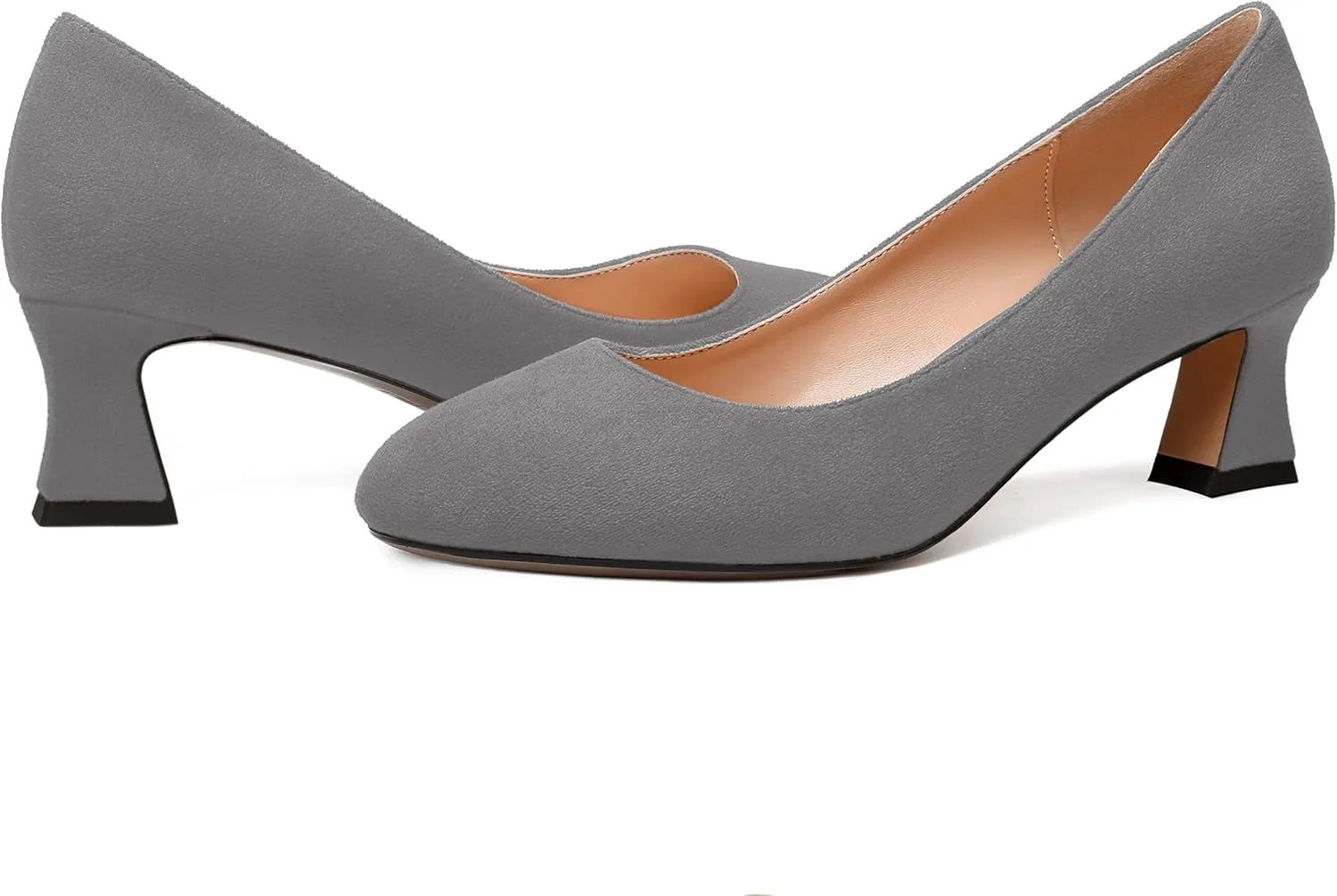 WAYDERNS Womens Dress Suede Dating Round Toe Slip On Solid Kitten Low Heel Pumps Shoes 2 Inch