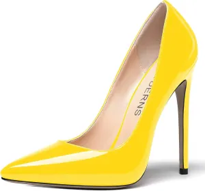WAYDERNS Women's Patent Slim Pointed Toe Slip On Solid Stiletto High Heel Pumps Shoes 4.7 Inch