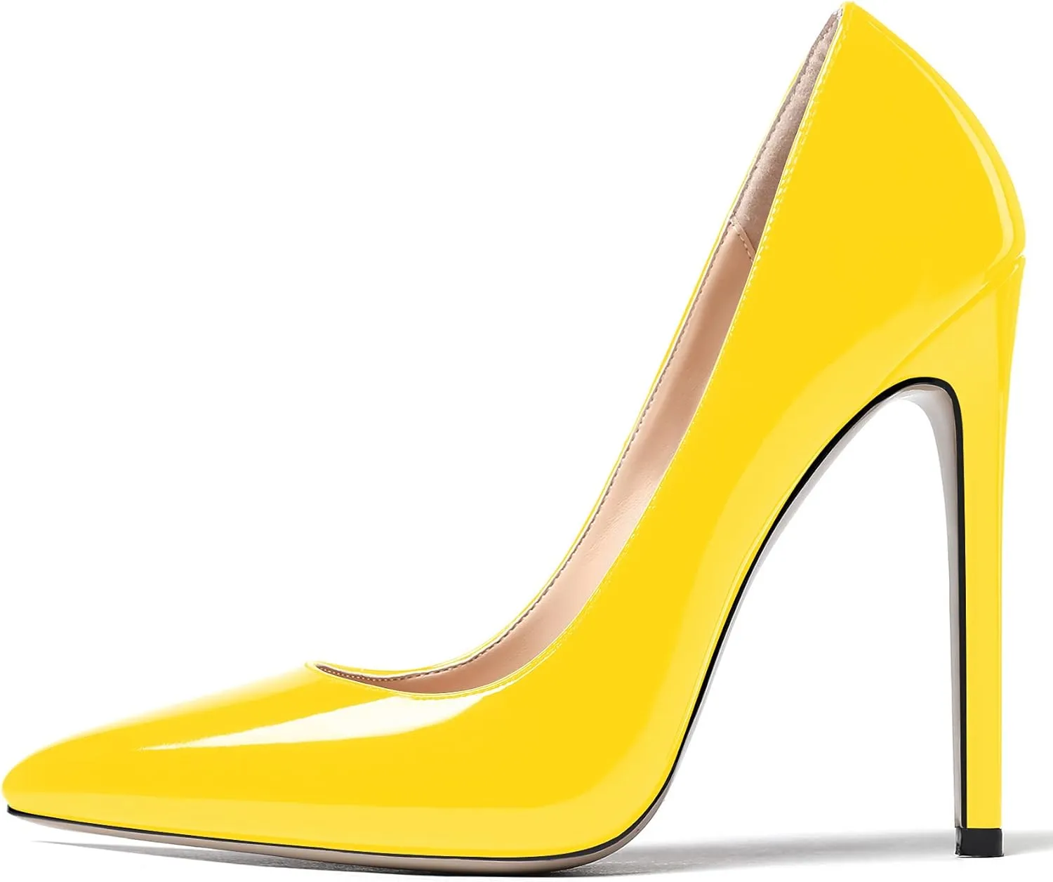 WAYDERNS Women's Patent Slim Pointed Toe Slip On Solid Stiletto High Heel Pumps Shoes 4.7 Inch