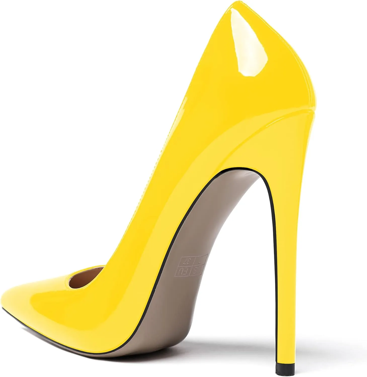 WAYDERNS Women's Patent Slim Pointed Toe Slip On Solid Stiletto High Heel Pumps Shoes 4.7 Inch